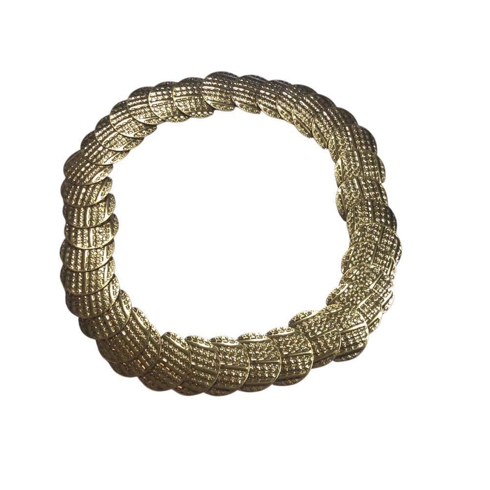Vintage Gold Tone Metal Medallion Fish Scale Stretch Belt